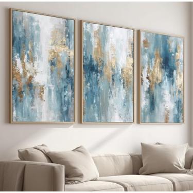 Imagem de Kit 3 Quadros Decorativos Com Moldura Tecido Canvas, Arte Para Quarto, Sala, Corredor, 50x70cm