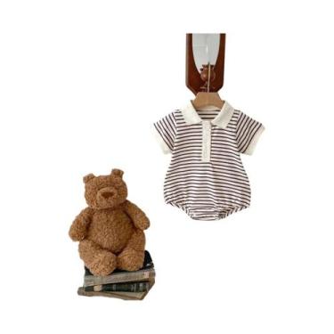 Imagem de Macacão De Algodão Com Gola Polo Listrada Para Bebês Meninos E Meninas