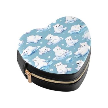 Imagem de Burbuja Caixa de joias em forma de coração de ursos polares mini estojo de joias de viagem para mulheres e meninas, estojo portátil organizador de armazenamento para brincos, anéis, colares e