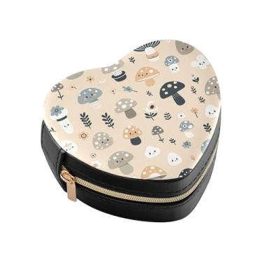 Imagem de Burbuja Caixa de joias em forma de coração de cogumelos mini estojo de joias de viagem para mulheres e meninas, estojo portátil organizador de armazenamento para brincos, anéis, colares e pulseiras
