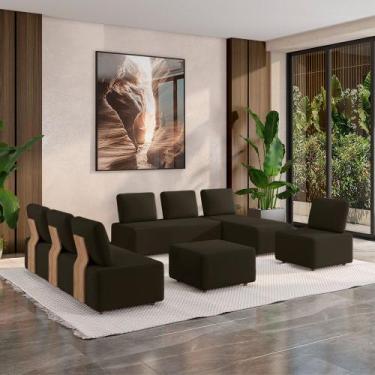 Imagem de Sofá Liphis Sala de Estar Modulado Moderno Pés de Madeira Veludo Marro