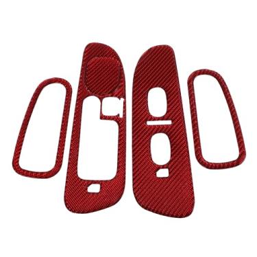 Imagem de REPAIROCK Tampa de painel de interruptor de elevação de janela para Dodge para RAM 2002-2005 Botão de controle da janela da porta do carro dianteiro traseiro acessórios internos fibra de carbono