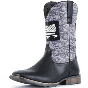 Imagem de IUV Botas de caubói masculinas, bico quadrado, bota ocidental, durável, clássica, moderna, bordada, sem fecho, antiderrapante, Preto, 38