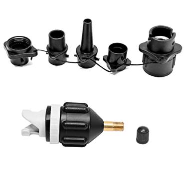 Imagem de Vkinman Kit adaptador de bomba de ar para barco inflável SUP, kit adaptador de válvula de ar, bocal de ar, adaptador de ar de cabeça de conversão multifuncional com 4 bicos de válvula de ar (preto)