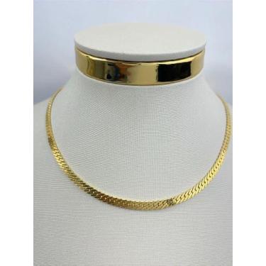 Imagem de Colar Choker Laminada com Alongadora Banho Ouro 2 Milésimos com Verniz
