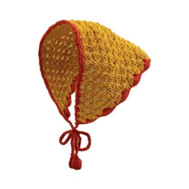Imagem de Lenço De Lã Coreano Artesanal Feminino Com Renda De Crochê, Chapéu Tri