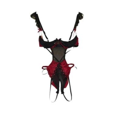 Imagem de Macacão Cosplay Sexy De Coelhinha Vermelho Sem Costas Com Cadarço E Ci