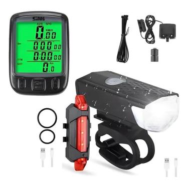 Imagem de Farol Bike Lanterna Recarregável Led Usb Kit + Velocimetro