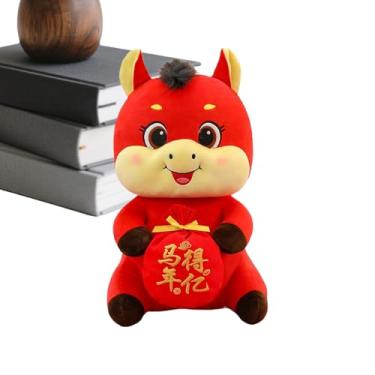 Imagem de Boneca de pelúcia Ano do Cavalo | Mascote de cavalo chinês 2026 - Brinquedo de lembrança de boa sorte para casa, estante de livros, mesa, escola, faculdade, dormitório, decoração de escritório