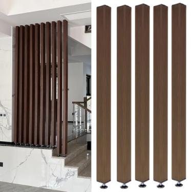 Imagem de Divisória de madeira rústica - Divisória de ripas do chão ao teto para sala de estar, escritório, restaurante, 3 pés de altura, 5 peças, decoração elegante e moderna de coluna oca