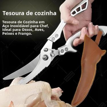Imagem de Tesoura De Cozinha Multiuso Em Aço Inoxidável Ultra Afiada Para Cortar