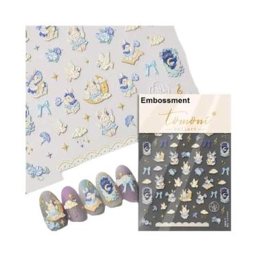 Imagem de Adesivos De Unha 5D Retrô Preto E Branco Com Laço De Renda E Urso Fofo