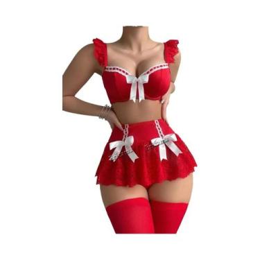 Imagem de Conjunto De Lingerie Sexy Cosplay De Empregada, Sutiã, Calcinha G-Stri