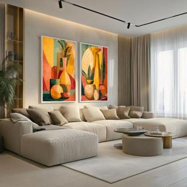 Imagem de Conjunto 2 Quadros Decorativos com Moldura Caixa Cozinha Abstrato  par