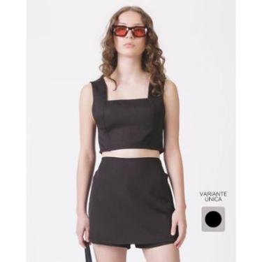 Imagem de Conjunto cropped e shorts saia alfaiataria verão elegante estiloso - Preto - Feminino 12 a 18 anos-Feminino