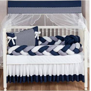 Imagem de Kit Berço Tranças Cheias + Almofada Nó 11 Peças Azul Marinho