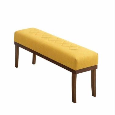 Imagem de Puff para Sala de Estar 140cm Linho Theo Amarelo/Imbuia