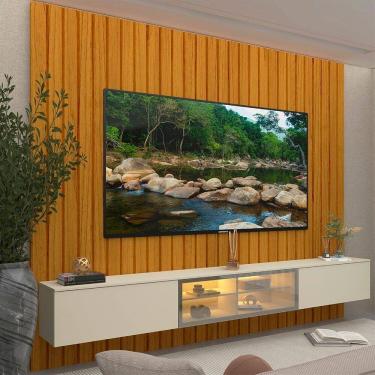 Imagem de Estante Ripado para Tv 84 Polegadas com Led 230cm 100% Mdf Majestade/luminare Naturale/Off White