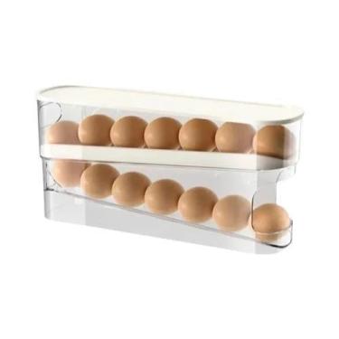 Imagem de Organizador De Ovos De Duas Camadas Para Geladeira Com Rolagem Automát