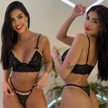 Imagem de Lingerie Sem Bojo Tule Transparente Renda Calcinha Fio Sexy - Luara, G