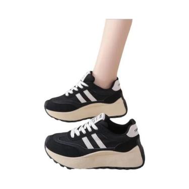 Imagem de Tênis Casuais Femininos Com Solado Grosso Em Couro Patchwork Para Outo