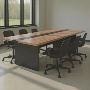 Imagem de Mesa Reunião Escritório 6 Lugares Linha Alta 2,40m Noce