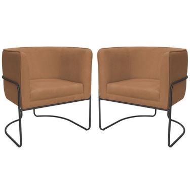 Imagem de Kit 02 Poltronas Decorativas Betina Base Aço Preto Bouclé Terracota - Nexta Casa