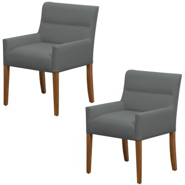 Imagem de Kit 2 Cadeiras Para Mesa De Jantar Angel Base Madeira Corano Cinza - Nexta Casa