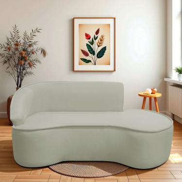 Imagem de Divã Recamier Curvo Sala De Estar Recepção Marrocos 180cm Lado Direito Bouclé Verde Oliva