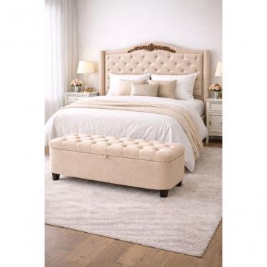 Imagem de Kit De Quarto Lisboa Cabeceira De Cama Box E Calçadeira Baú Casal 140 Cm Suede Porcelana Eli Móveis E Decoração