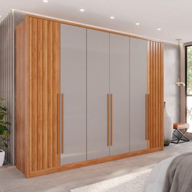 Imagem de Guarda-roupa 6 Portas 6 Gavetas Anápolis Plus Ripado 100% Mdf Cinamomo/Off-White
