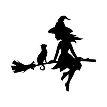 Imagem de Decoração De Jardim De Halloween Com Bruxa E Gato, Escultura Externa D