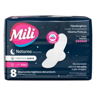 Imagem de Absorvente Mili Noturno Suave com Abas 8 Unidades