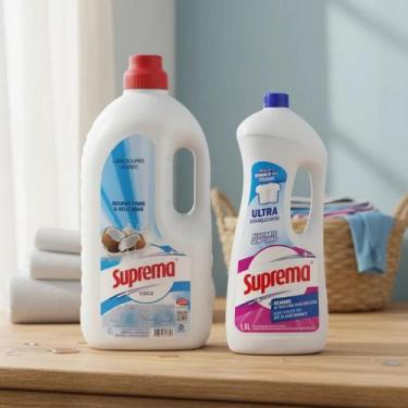 Imagem de kit Lava Roupas Suprema Sabão Liquido 3L Roupas Finas Com Alvejante Se