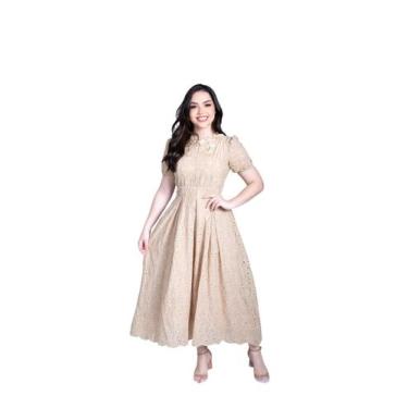 Imagem de Vestido Feminino Lese Algodao Moda Evangelica Moderna - Zampa, Bege, G
