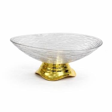 Imagem de Fruteira Centro De Mesa 30cm Com Pé Dourado Organizador De Frutas Legu