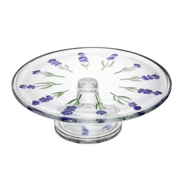Imagem de Prato para Bolo com Pé Lavanda Hand Painting 30cm Cristal - Lyor
