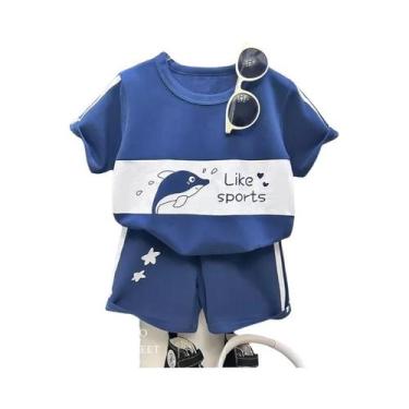Imagem de Conjunto De Roupa De Verão Listrado Para Crianças Com Camiseta De Mang