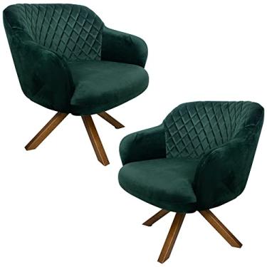 Imagem de Kit 2 Poltronas Decorativas Kitana Pés Madeira Giratório Veludo Verde - Gran Belo