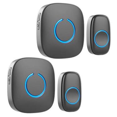 Imagem de Campainha sem fio da SadoTech – Sinos e sinos de porta à prova d'água – alcance de mais de 30 metros, campainha de 52 portas, 4 níveis de volume com flash de LED – Campainhas sem fio para casa – Modelo C, pacote com 2 (MPreto)