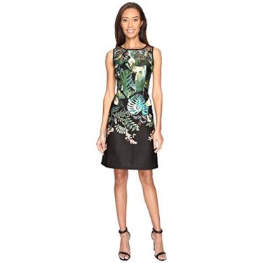 Imagem de Adrianna Papell Vestido feminino com corte a laser Scuba, Preto/Multi, 44