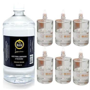 Imagem de Kit 6 Lamparinas Decorativa Cilíndrica Incolor+ 1L De Fluido