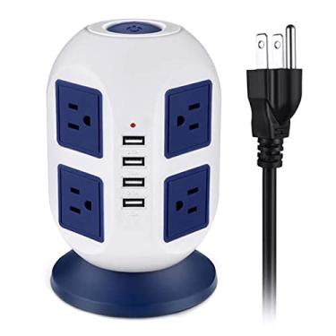 Imagem de Mibee Protetor contra surtos de torre com protetor contra surtos 8 tomadas CA 4 portas USB Power Strip Torre com cabo de extensão longa Torre de carregamento multiplugue para vários dispositivos Estaç