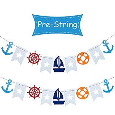 Imagem de 2 peças de bandeiras náuticas para festa de aniversário, chá de bebê, decoração de aniversário, festa de aniversário temática náutica