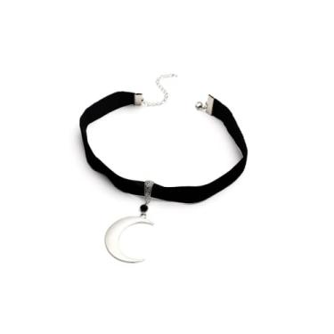 Imagem de COLORFUL BLING Colar com pingente de lua escura vintage da moda gótica preta para mulheres e meninas, sem pedra preciosa, Sem pedra preciosa