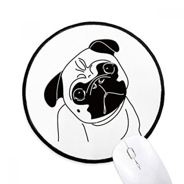 Imagem de Mouse pad preto com ilustração de cachorro de desenho animado tapete redondo para computador