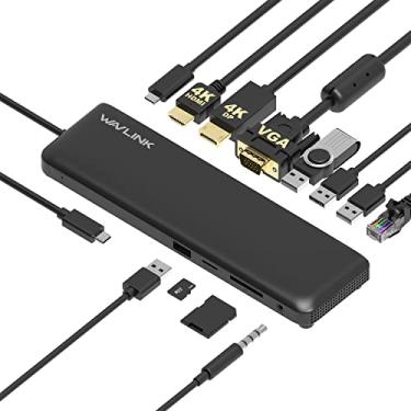 Imagem de WAVLINK Estação de ancoragem USB C com tela tripla com DP1.2 e HDMI 1.4 e VGA, carregamento PD de 85 W, portas USB 3.0 e 2.0, leitor de cartão SD TF, Gigabit Ethernet, áudio para Dell XPS 13/15, Lenovo Yoga, MacBook Pro, etc
