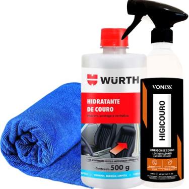 Imagem de Kit Limpeza e Hidratação de Couro Wurth Hidratante de Couro Limpador + Pano Vonixx