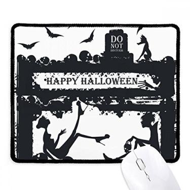 Imagem de Mousepad Halloween Crow Human Ghost Mousepad com borda costurada Tapete de borracha para jogos