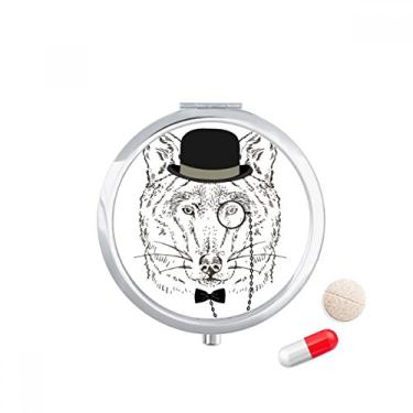 Imagem de Lobo suave estilo britânico com chapéu, laço de vidro, porta-comprimidos, dispensador de remédios